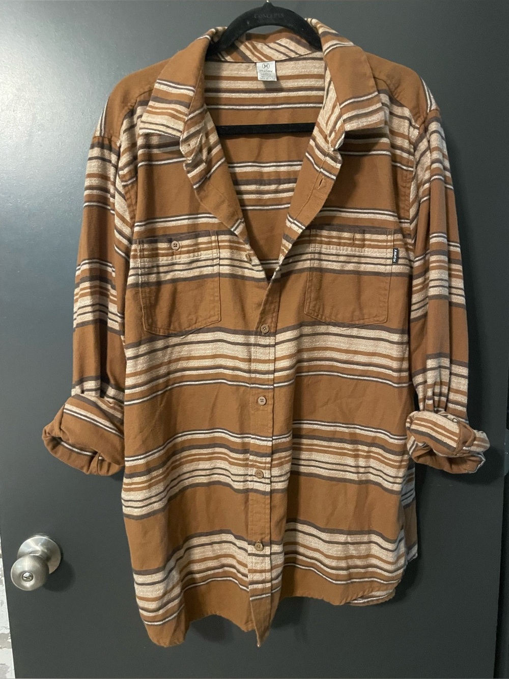 Hurley XL Brown Striped Utility Button-Up Shirt Gorpcore Surf